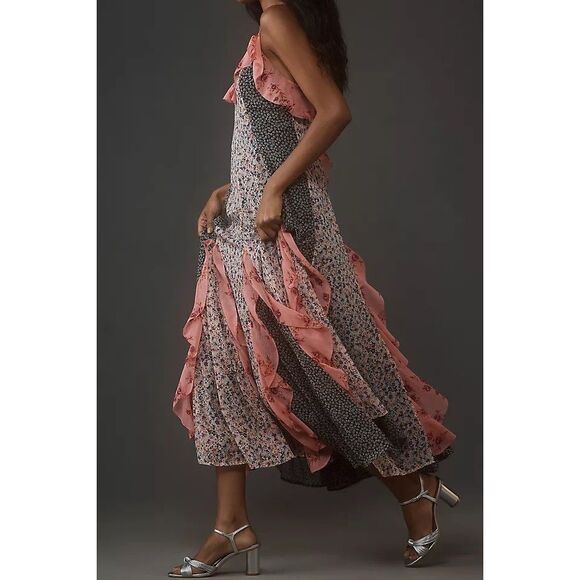 Anthropologie Sleeveless V-Neck Ruffle Midi Dress XXS NEW - Picture 1 of 5